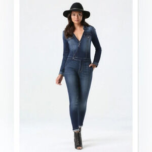 Bebe Y2K Blue Denim Longsleeve Jumpsuit Romper bebe Size 31